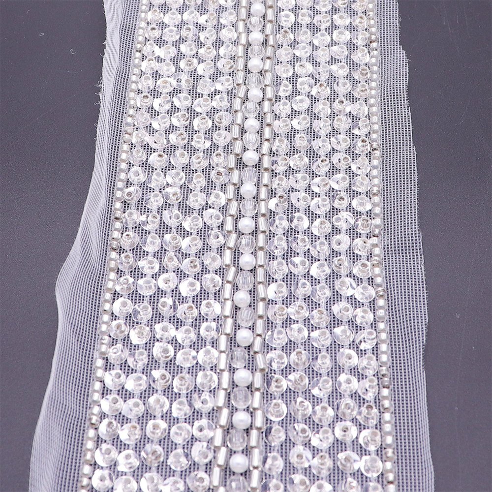 Hot Selling Pearls Sewing Custom Bead Lace End Trim Beaded Embroidered Lace Trim For Garments