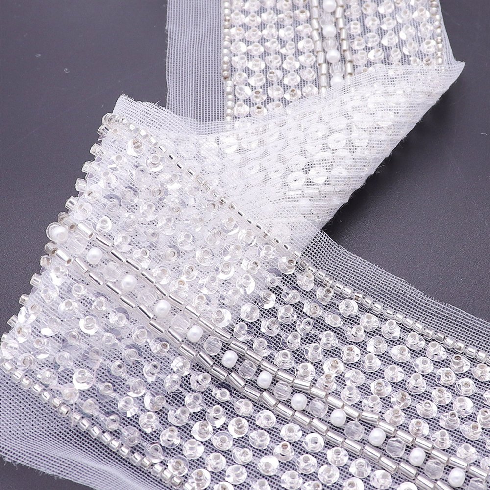 Hot Selling Pearls Sewing Custom Bead Lace End Trim Beaded Embroidered Lace Trim For Garments