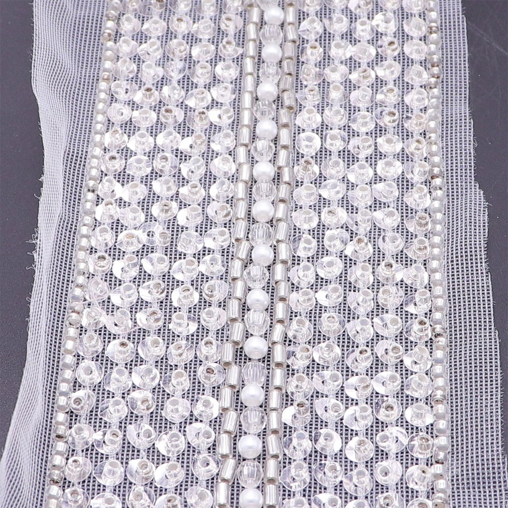 Hot Selling Pearls Sewing Custom Bead Lace End Trim Beaded Embroidered Lace Trim For Garments