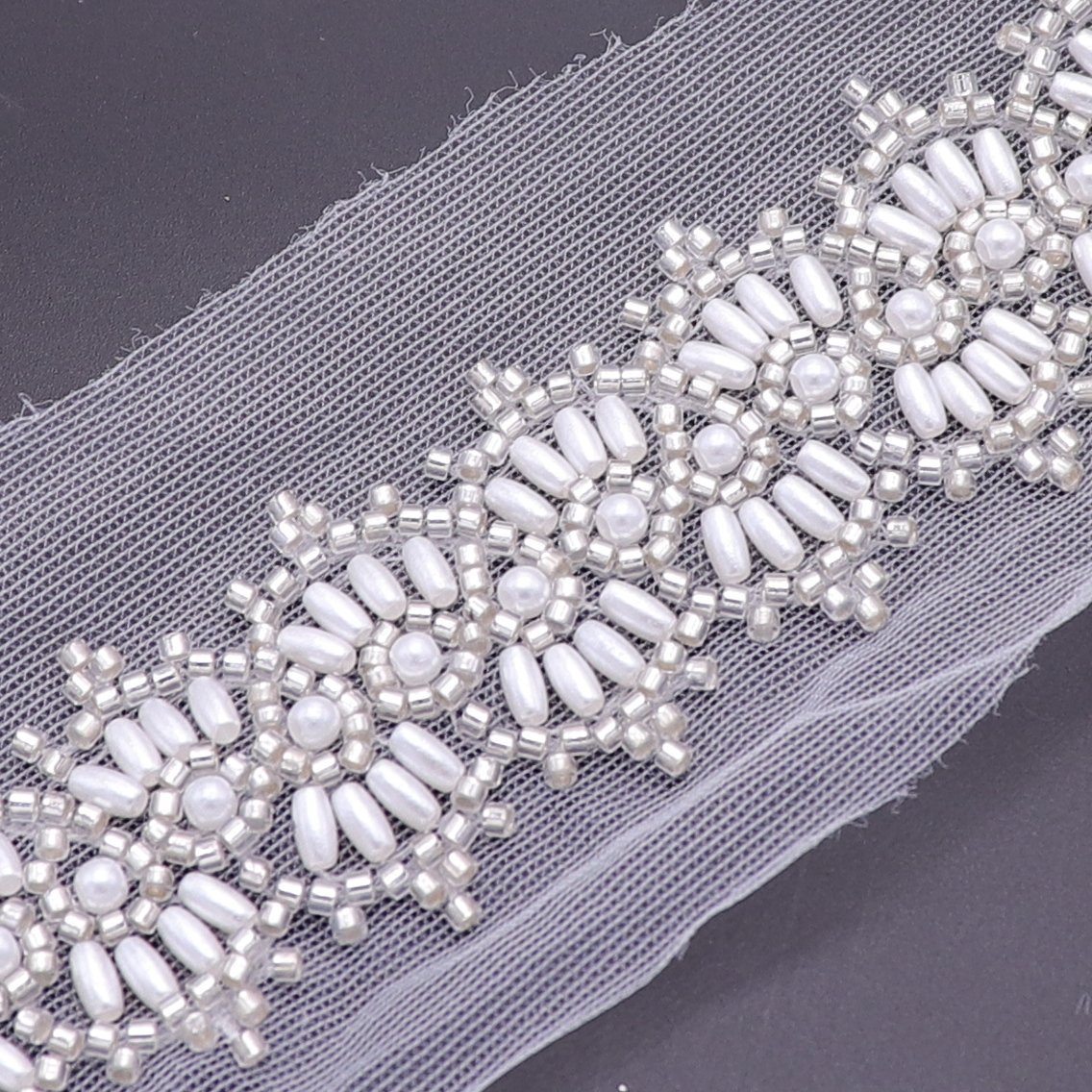 New Arrival Embroidered Pearl Trim Lace Sew On Beaded Lace Trims For Wedding Dress Decoration