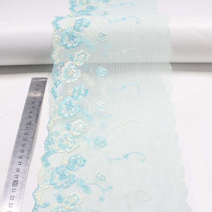 Width 18 cm Polyester Colorful flower Tulle Soft embroidery Lace trim Fabric 2 tones colors water soluble flowers lace For dress
