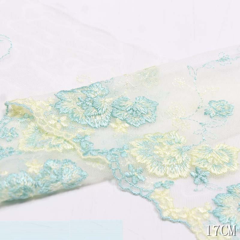 Width 18 cm Polyester Colorful flower Tulle Soft embroidery Lace trim Fabric 2 tones colors water soluble flowers lace For dress