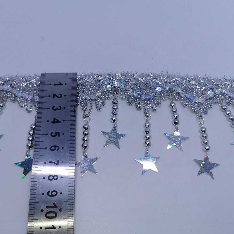 Wholesale 3Inch 8CM Gold and Silver Sparkle Star Tassel Trim For Decoration