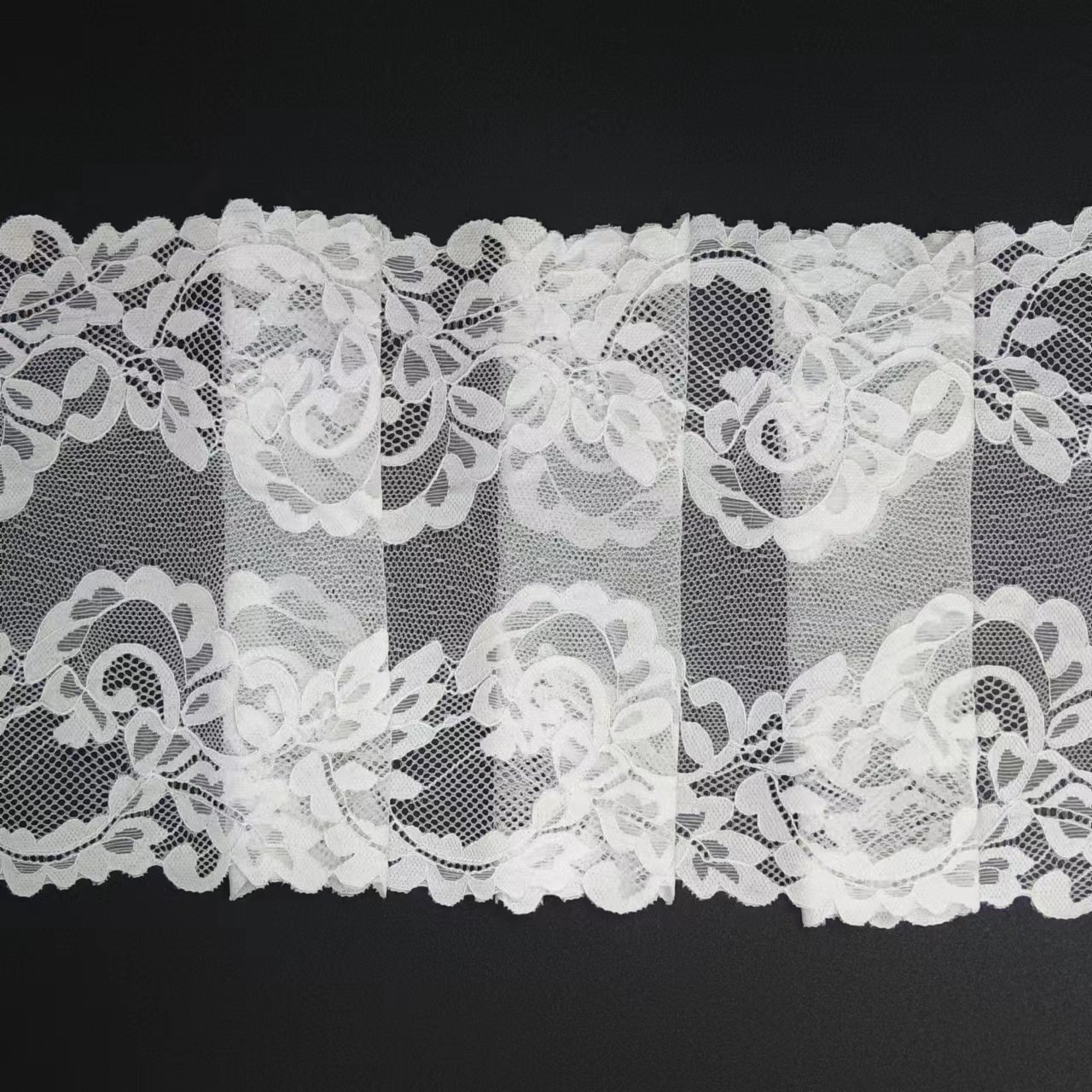 Elegant White 18.5 cm Voile Nylon Spandex Lace Trim Soft Tulle with Elastic for Women's Sexy Fancy Underwear Bra Decoration