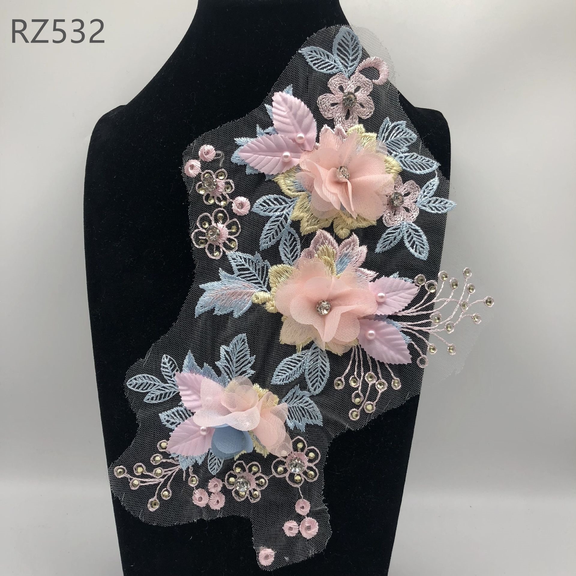 Hot Sale Free Samples Polyester Fabric Embroidery New Designs Colour 3D FlowerLace Applique And Trimming