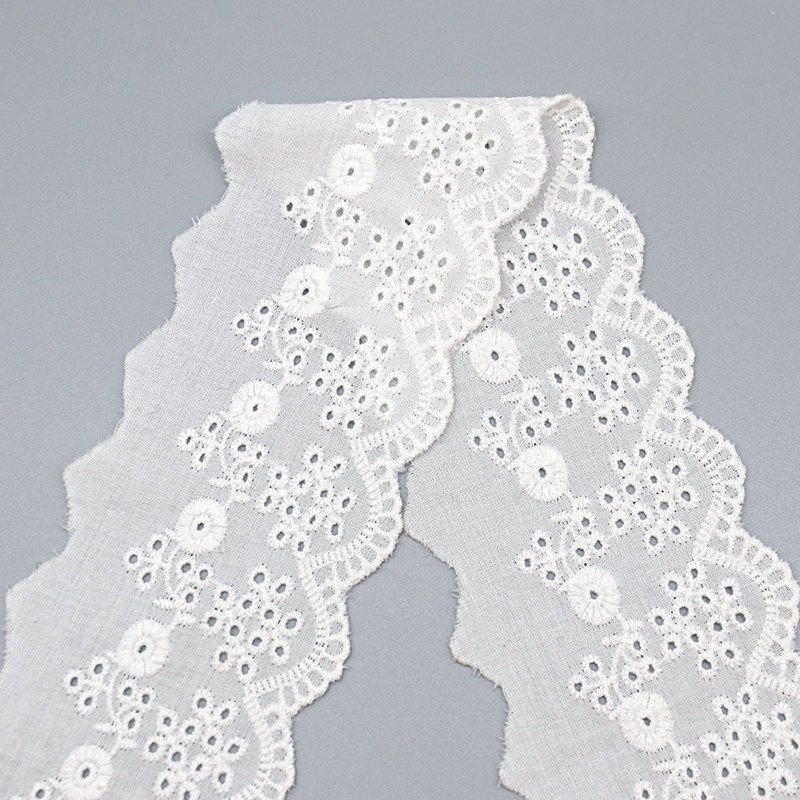 Factory Direct selling eyelet lace trim embroidery 6.5cm wide ribbon floral lace trim for dress