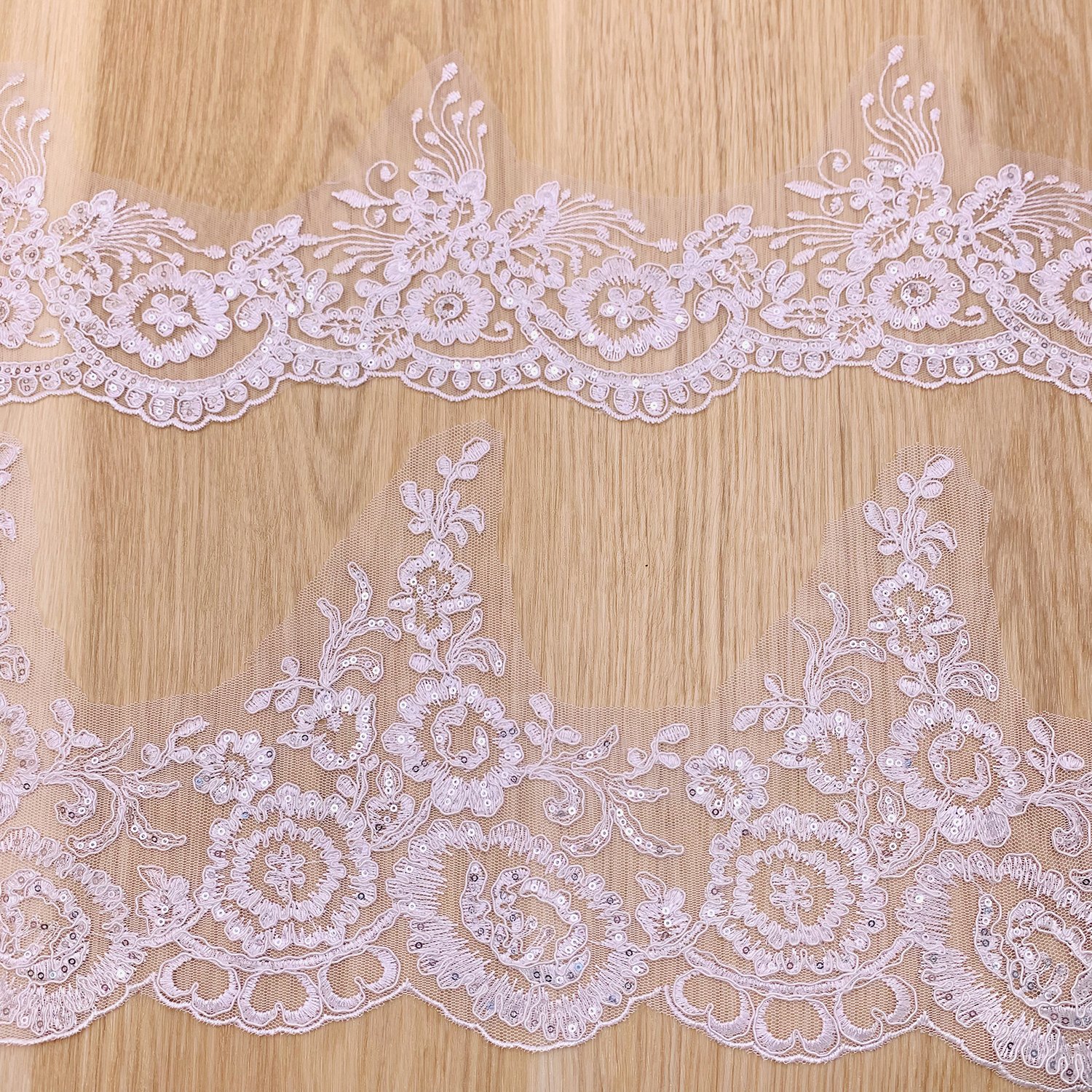 Wholesale Price Polyester Encaje Embroidery White French Flowers Sequin Lace Trim