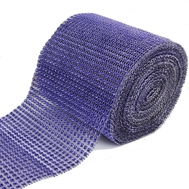 Hot Selling 24 Rows 4mm Gold Base 10 Yards/roll Mesh Trimming Without Zircons Plastic Rhinestone Sew On Mesh Trim
