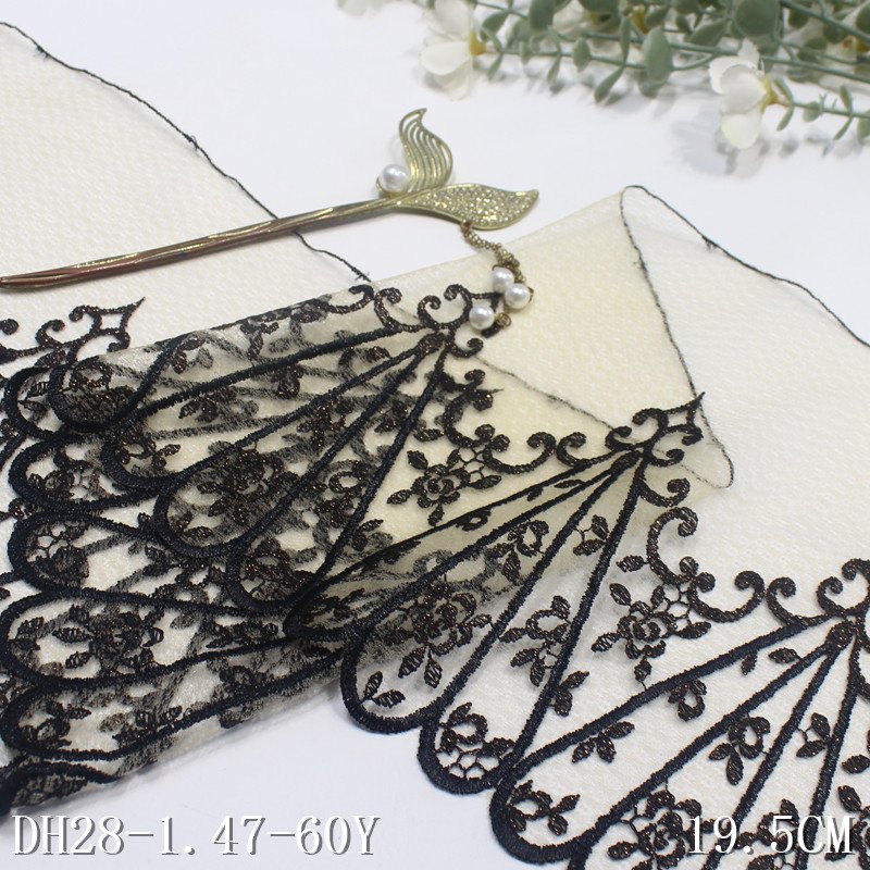 Garment Accessories Lace fabric 19cm nude mesh Embroidery floral Lace Trim For Lingerie Underwear