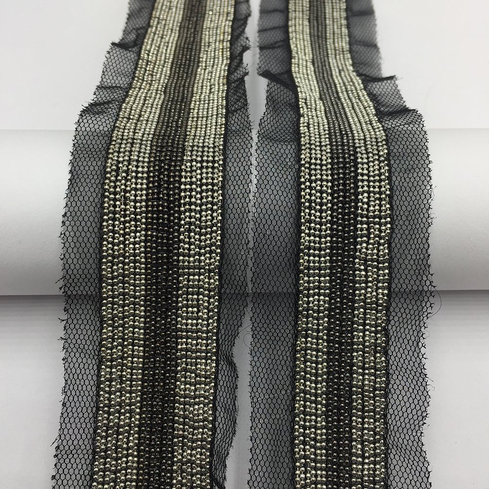 2020 China Supplier Fashion Beaded Applique Lace Trim Rhinestone Trimming for Dress