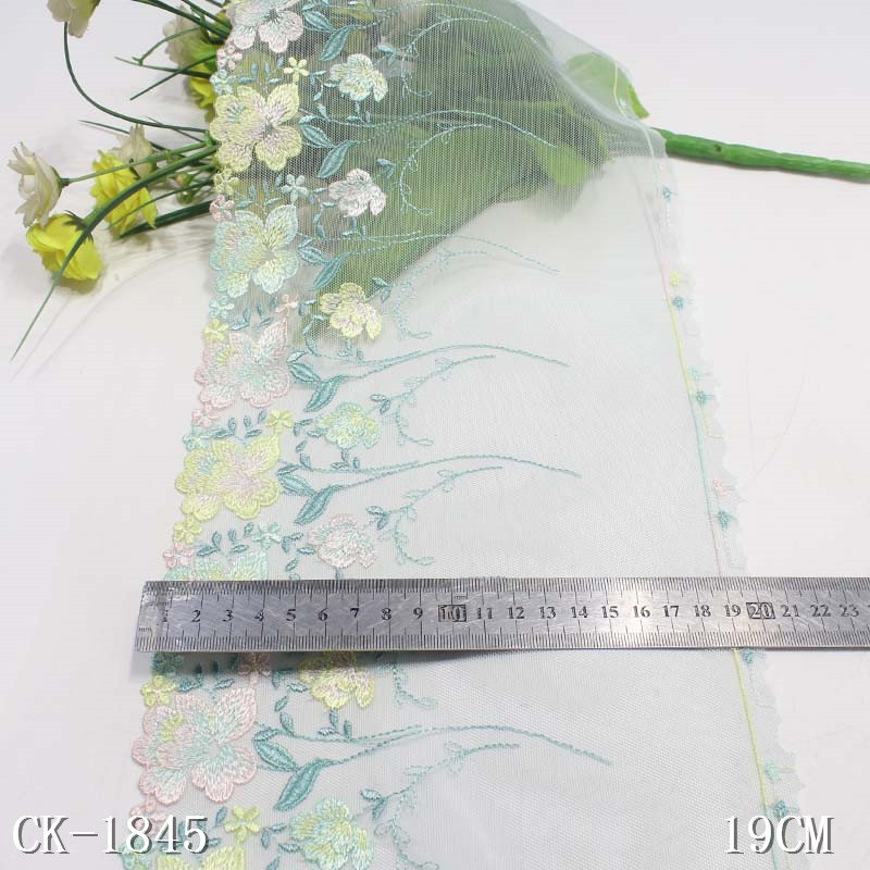 Hot Selling Factory Sale Baby Blue Tulle Lace Fabric Custom Embroidered Lace Trim for Underwear Panties