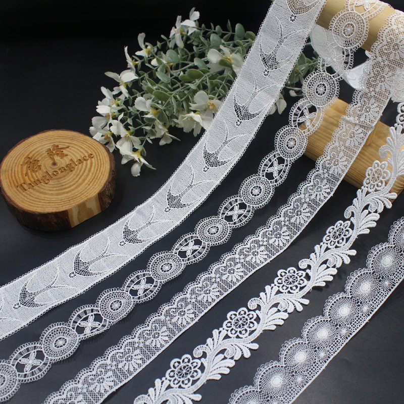 2024 High Quality Chinese Factory Direct Prices Milk Silk 3.5CM White floral Guipure Trimming border Lace fabric trim for dress