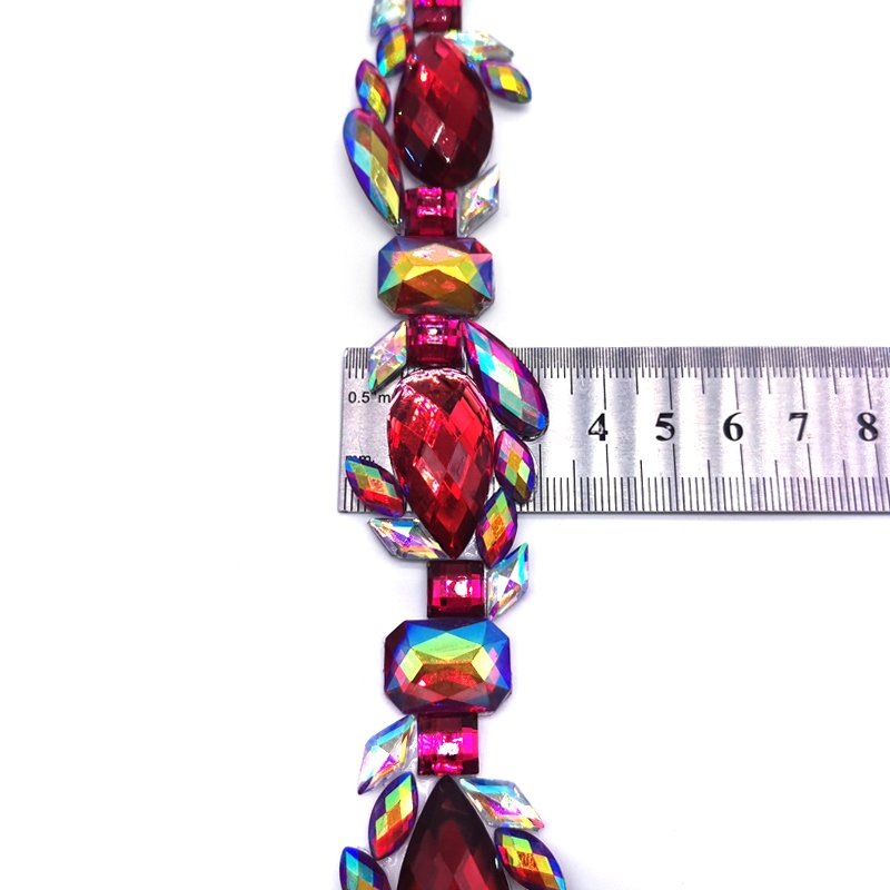 Wholesale Red AB Diamond Dress Decorative Rhinestone Trims Hot Fix Iridescent Resin Appliques Trims For Carnival Costume & Shoes