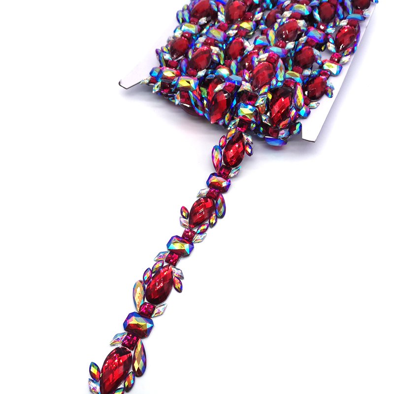 Wholesale Red AB Diamond Dress Decorative Rhinestone Trims Hot Fix Iridescent Resin Appliques Trims For Carnival Costume & Shoes