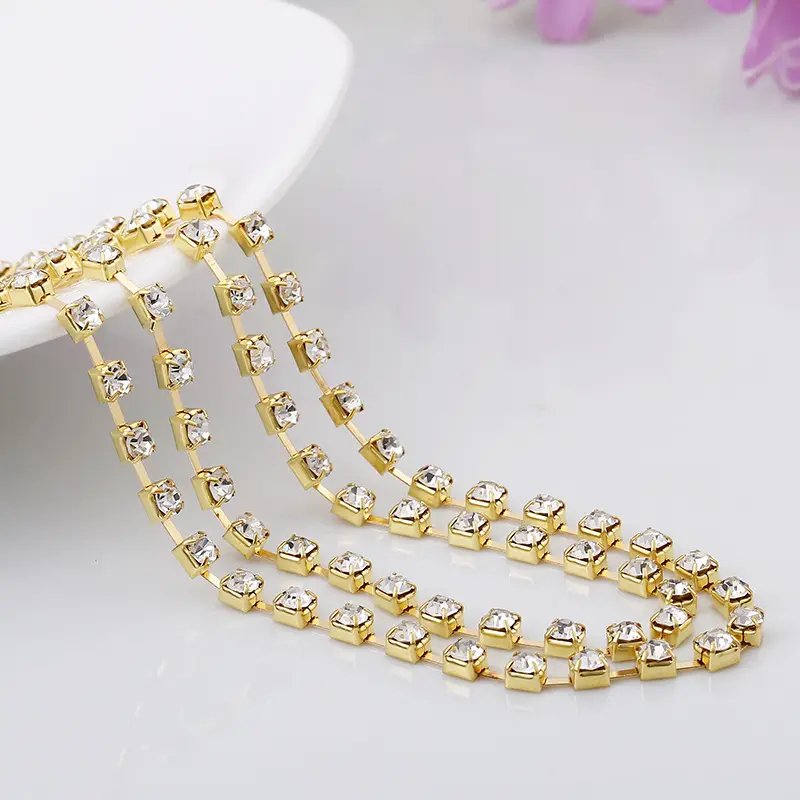 High Quality 2-8mm Crystal AB Rhinestone Cup Chain Glass Rhinestones Trimming For Garment Jewelry Accessories