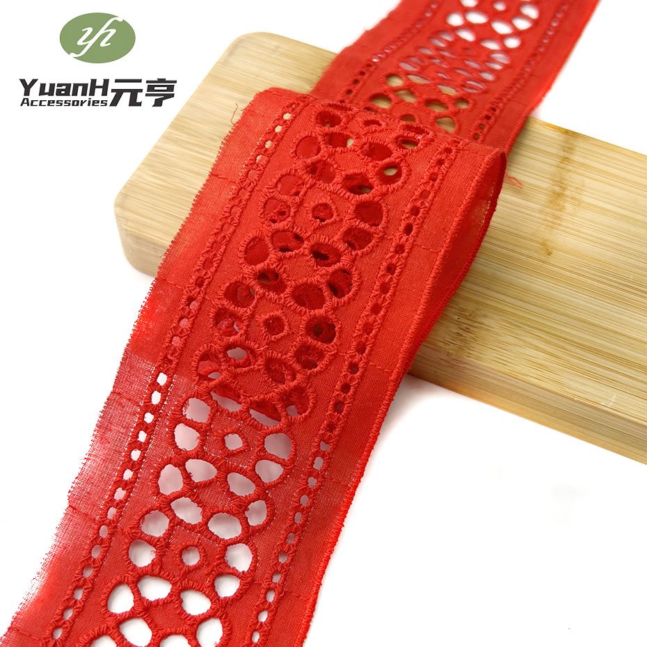 Wholesale 100% cotton embroidery lace trim voile fabric flower trim for dress garment decoration