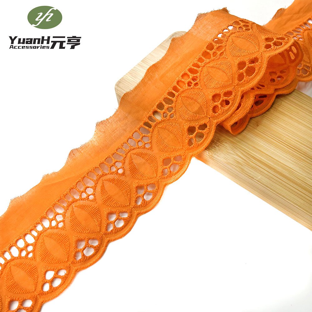 Wholesale 100% cotton embroidery lace trim voile fabric flower trim for dress garment decoration