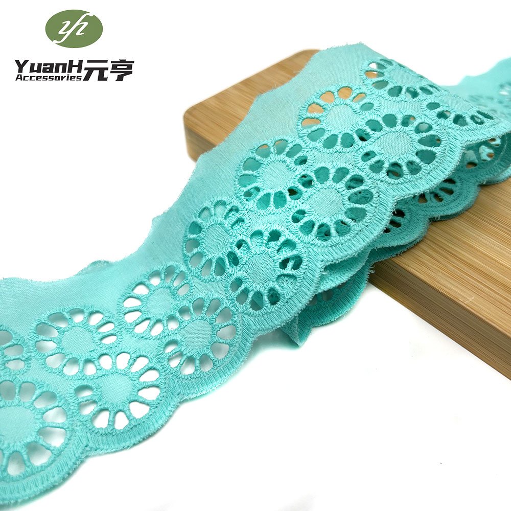 Wholesale 100% cotton embroidery lace trim voile fabric flower trim for dress garment decoration