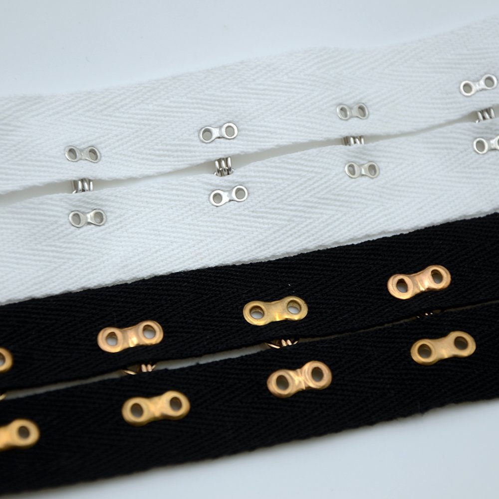 Fashion Black and White cotton hook and eye tape with lace trimming for underwear accessories