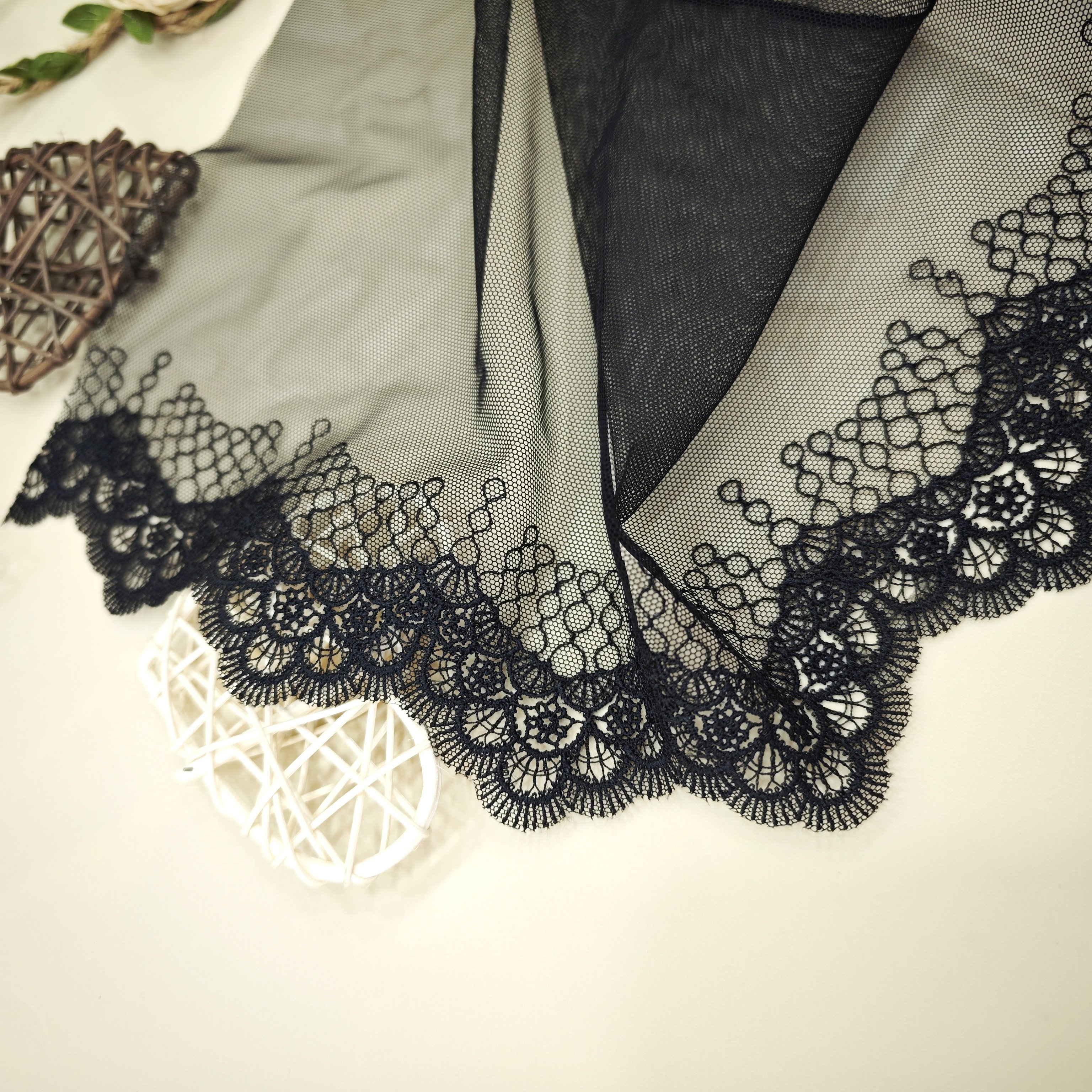 High Quality Fashion 18cm wide Embroidered Flower Black mesh Lace trim for women lingerie clothing lace