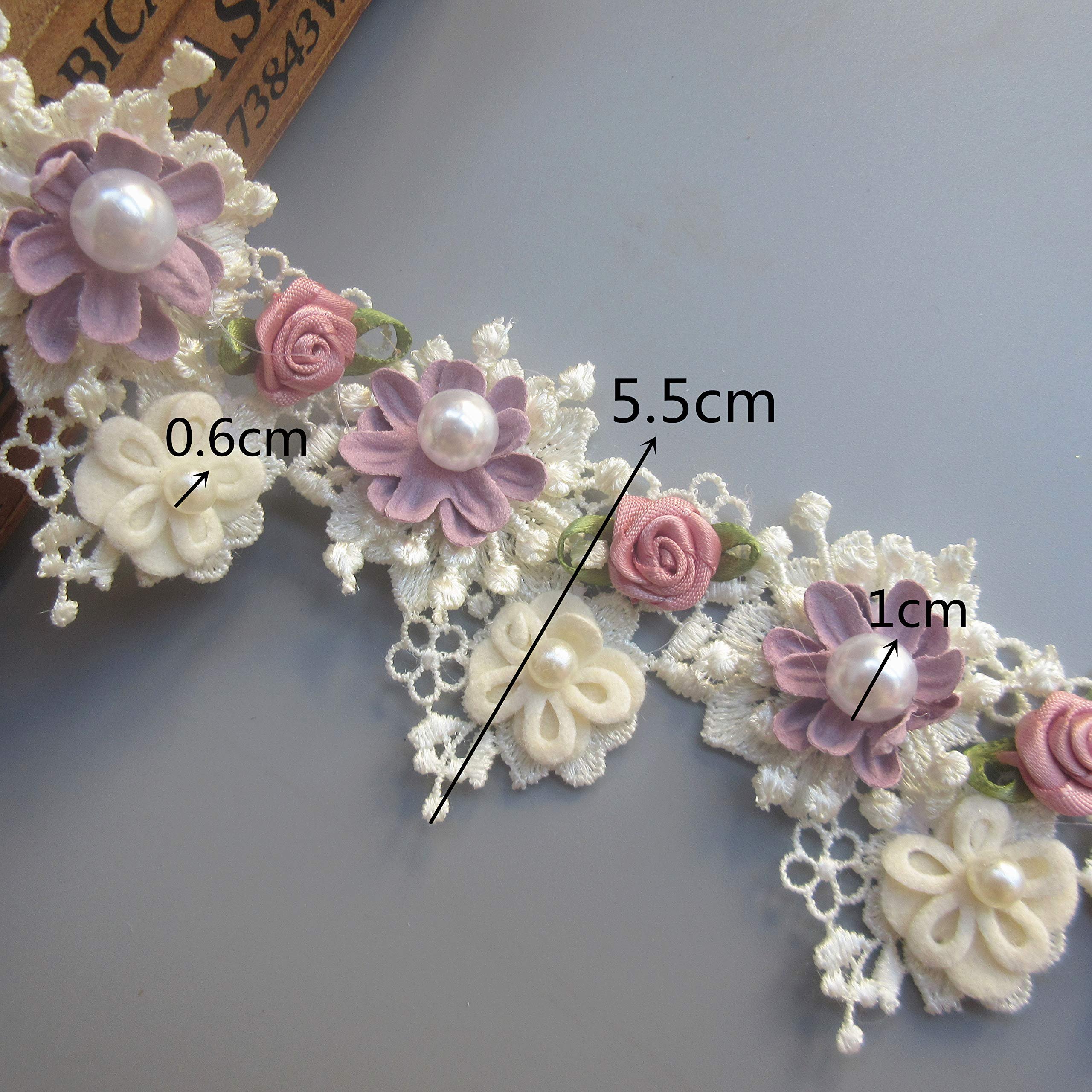 Handmade Lace Flower Beads Trim Ribbon Vintage Trim Fabric Embroidered Applique Sewing Craft Dress Party Clothes Decor