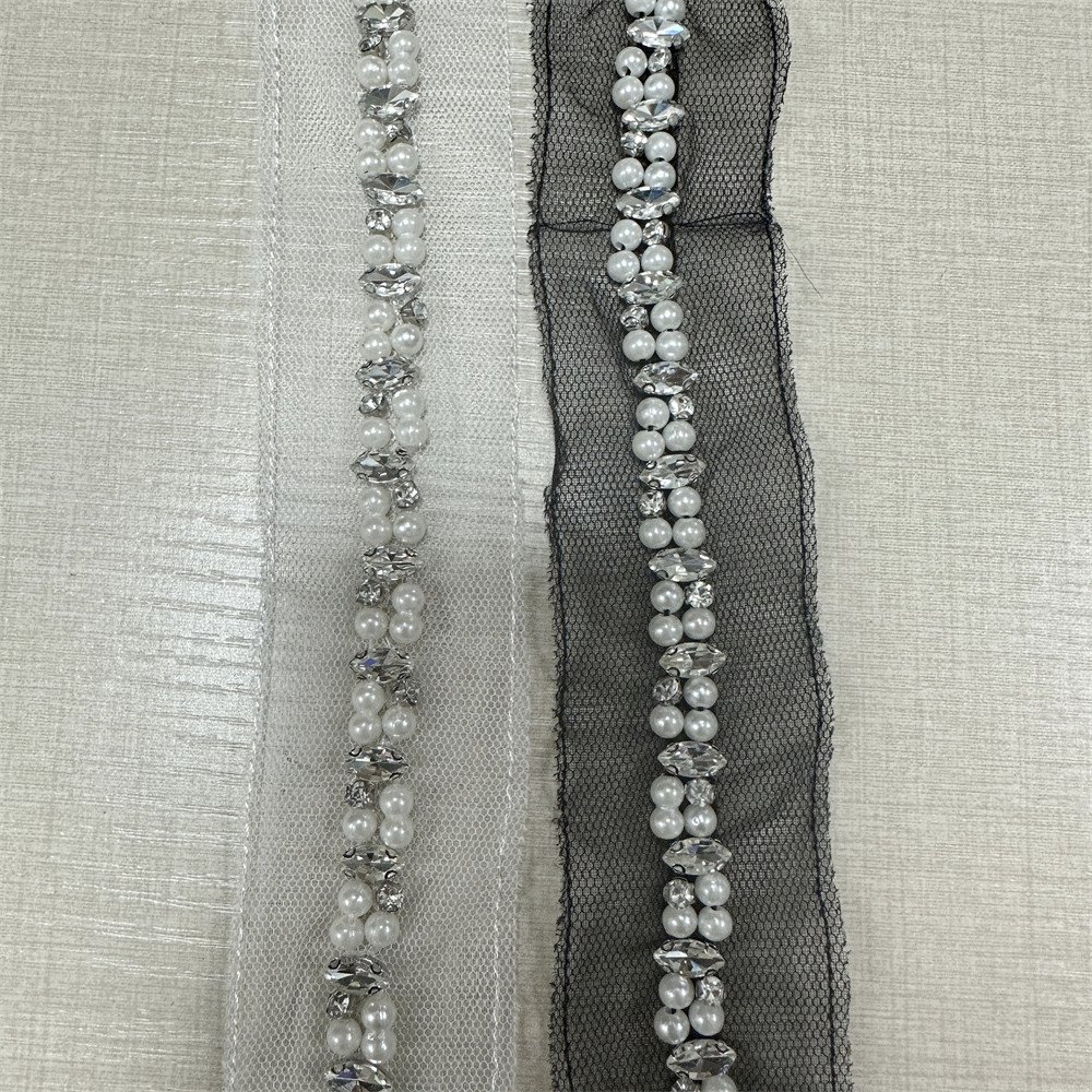 Fasion Bridal beaded rhinestones trim decorative pearl chain crystal For wedding decoration