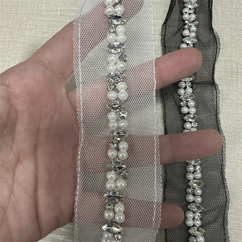 Fasion Bridal beaded rhinestones trim decorative pearl chain crystal For wedding decoration