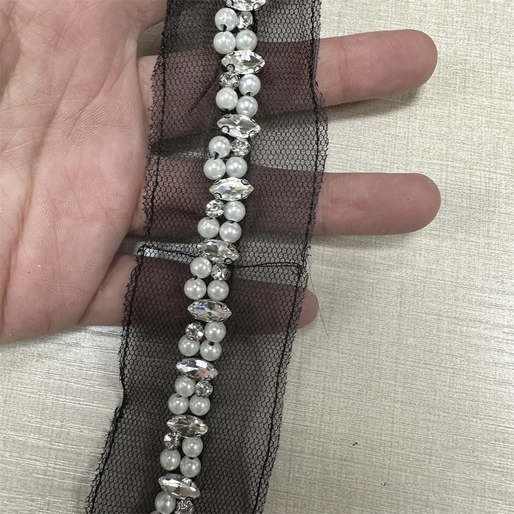 Fasion Bridal beaded rhinestones trim decorative pearl chain crystal For wedding decoration