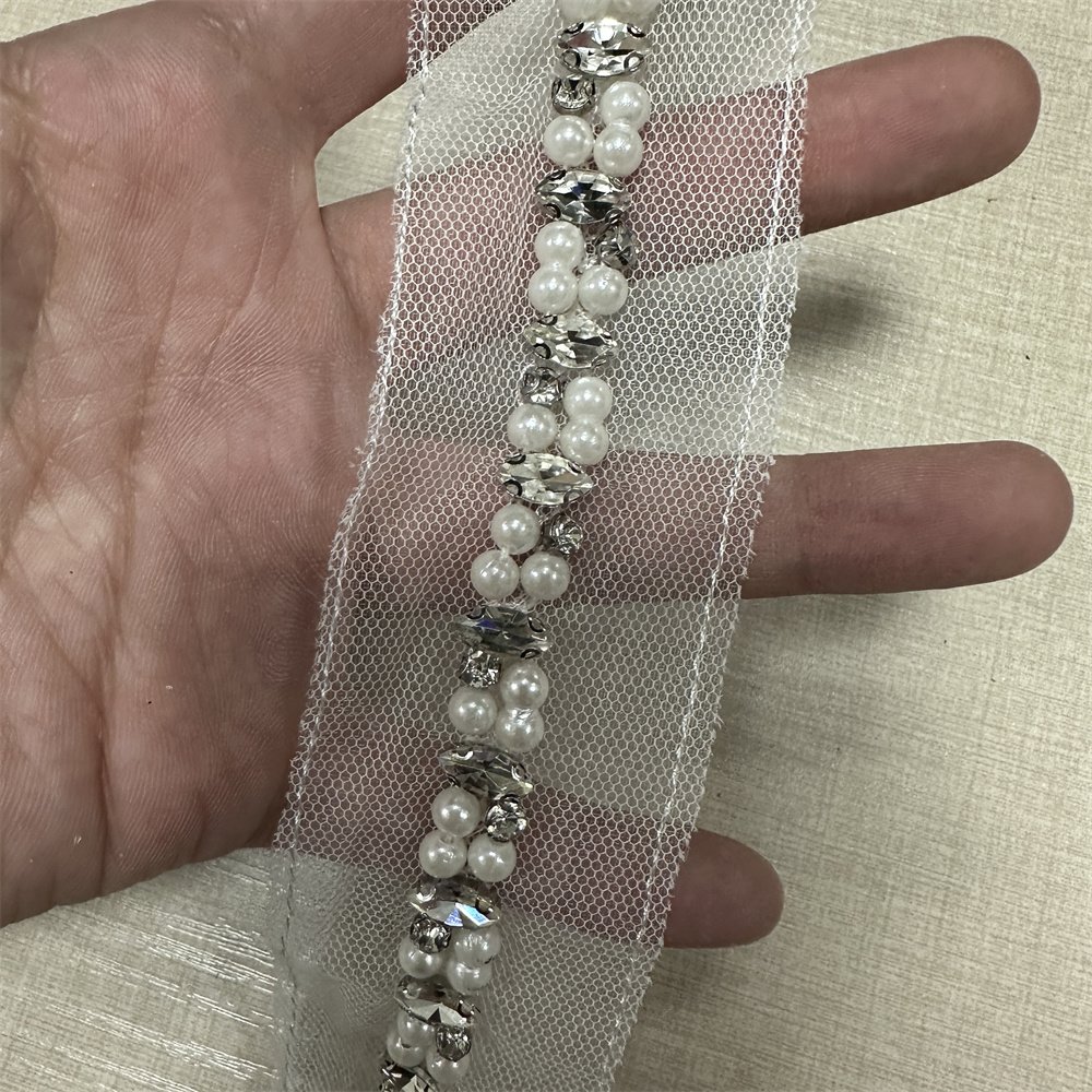 Fasion Bridal beaded rhinestones trim decorative pearl chain crystal For wedding decoration