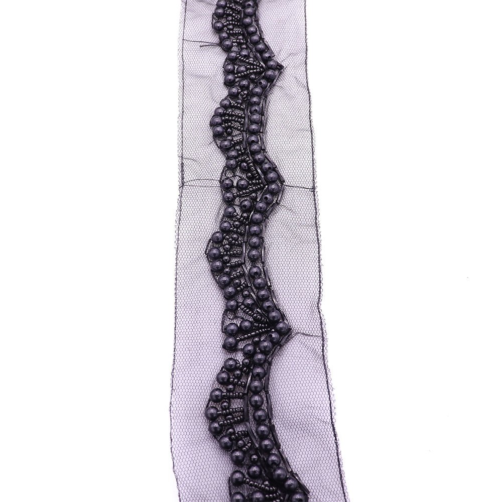 Factory Custom Plastic Pearls Beaded Ribbon Mesh Lace Trim Wholesale High Quality Lace Trimming