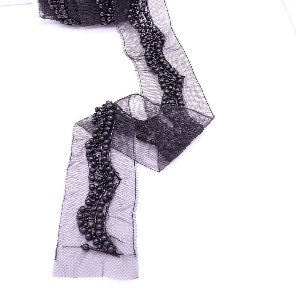 Factory Custom Plastic Pearls Beaded Ribbon Mesh Lace Trim Wholesale High Quality Lace Trimming