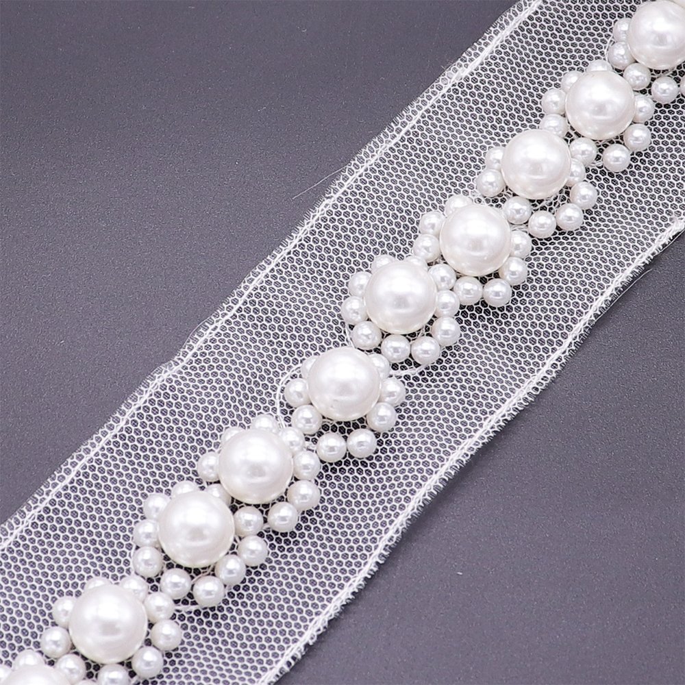 New Fashion White Pearl Trim Lace Hand Sewing Pearl Tape Lace Trim For Dress Decoration