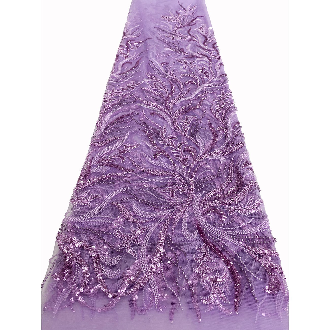 In stock bead tube sequin embroidered tulle fabric for Wedding dress and pageant gowns Wholesale voile lace fabric beaded trim