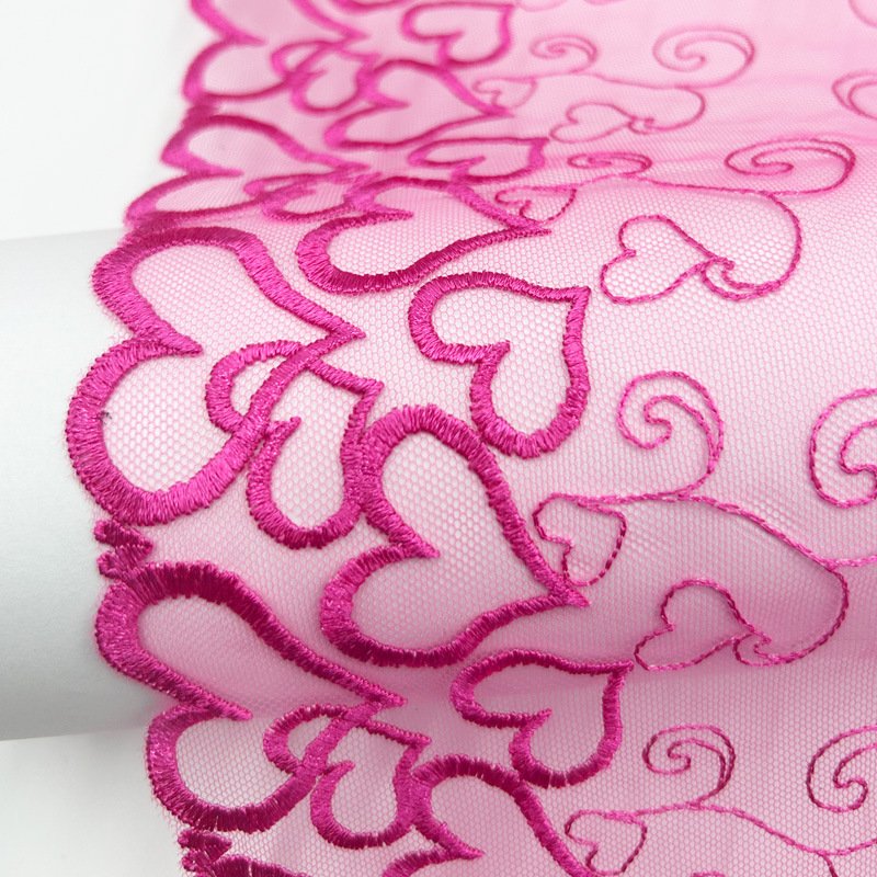 Manufacturer Wholesale Floral Embroidered Tulle Laces Border 22cm Pink navy black love heart shape Embroidery Lace Trim