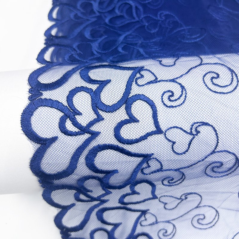Manufacturer Wholesale Floral Embroidered Tulle Laces Border 22cm Pink navy black love heart shape Embroidery Lace Trim