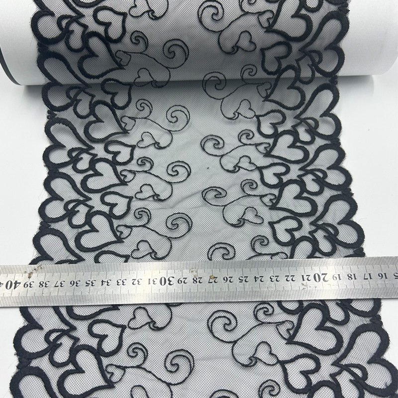Manufacturer Wholesale Floral Embroidered Tulle Laces Border 22cm Pink navy black love heart shape Embroidery Lace Trim