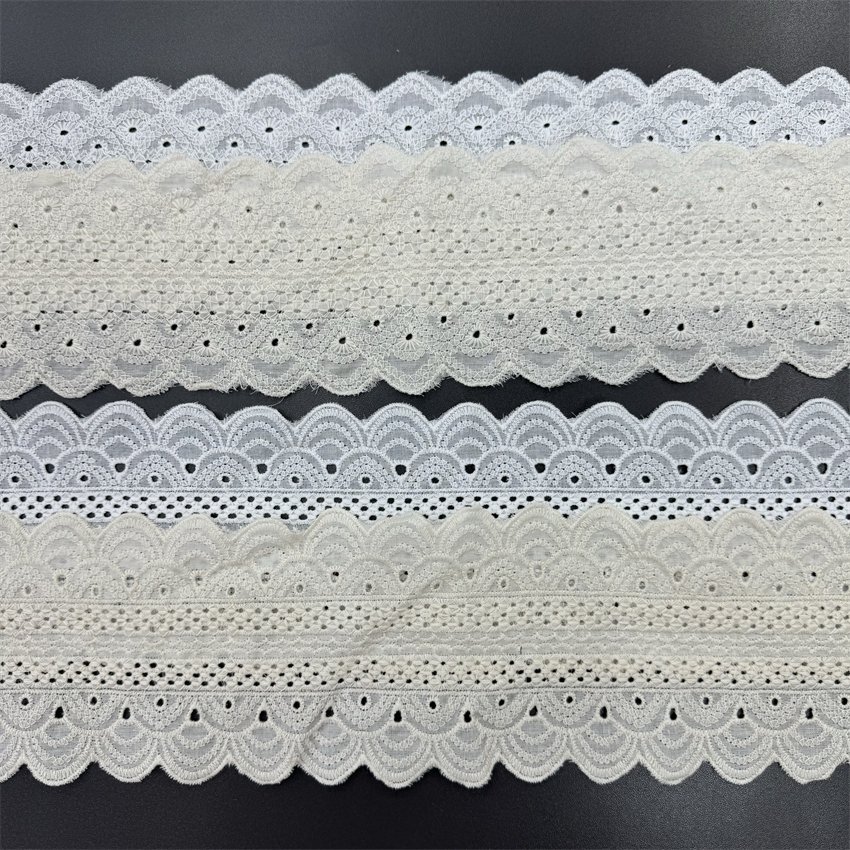 Fine woven cotton fabric carvend holes Trimming lace water soluble Embroidery border lace trim garment