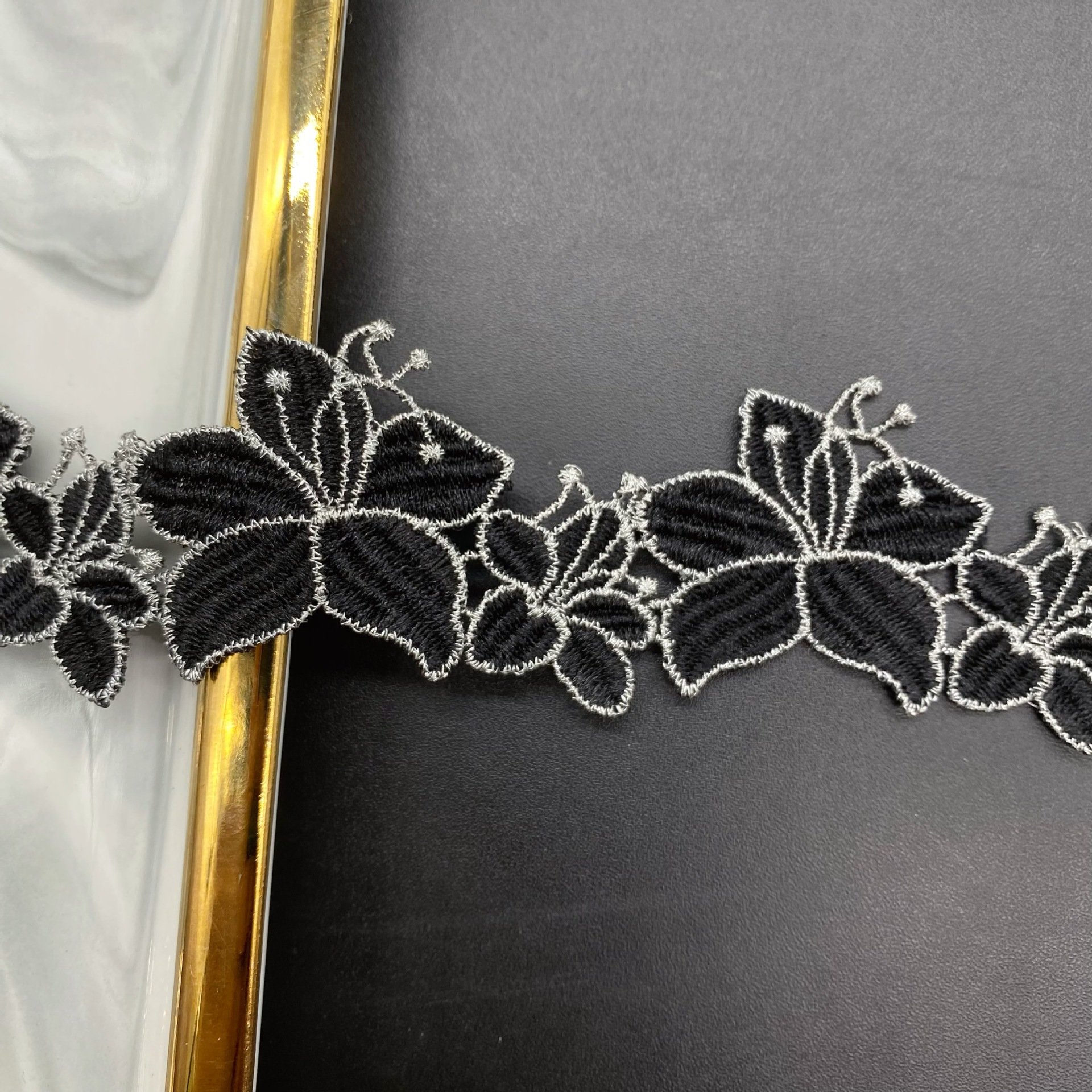 width 4 cm embroidery necklace Water Soluble Lace Trimming pearls Polyester golden white Lace ribbon for dress