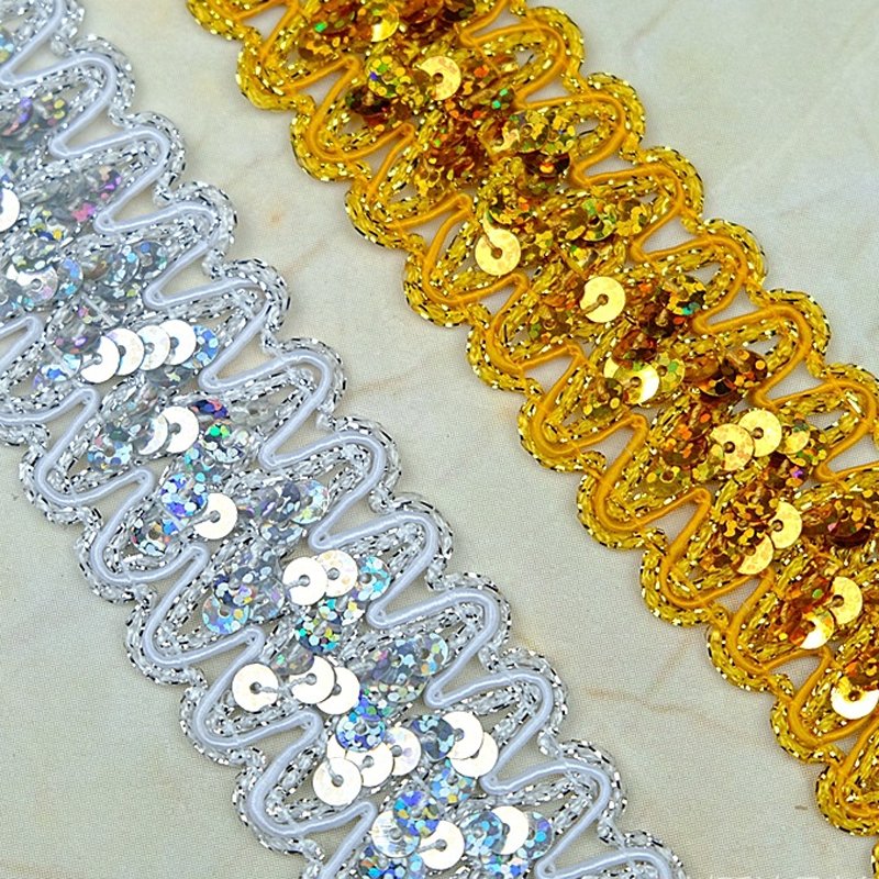 DIY costume sewing accessories 36mm gold silver trim braided sequined lace trimming lace fabric for dress decoration