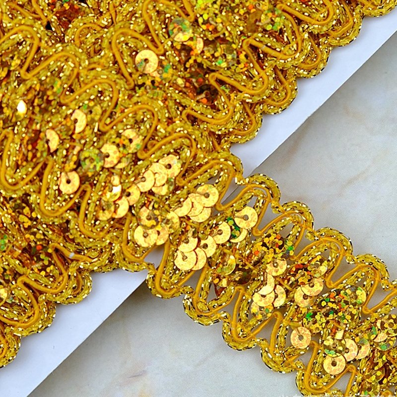 DIY costume sewing accessories 36mm gold silver trim braided sequined lace trimming lace fabric for dress decoration