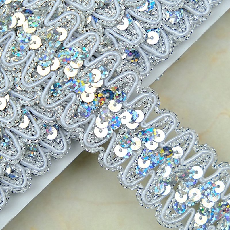 DIY costume sewing accessories 36mm gold silver trim braided sequined lace trimming lace fabric for dress decoration