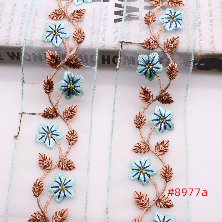 Wholesale of gold sequins lace embroidery water-soluble lace polyester colored mesh lace trims