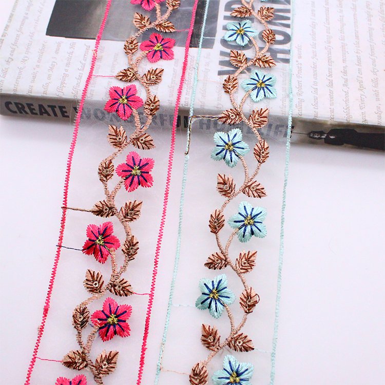 Wholesale of gold sequins lace embroidery water-soluble lace polyester colored mesh lace trims