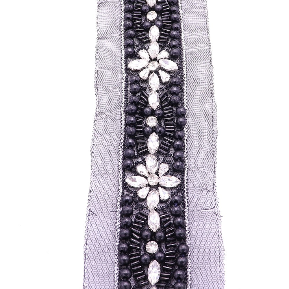 Factory Wholesale Lace Pearl Trim Ribbon Stylish Rhinestone Lace Trim With Hand Sewing