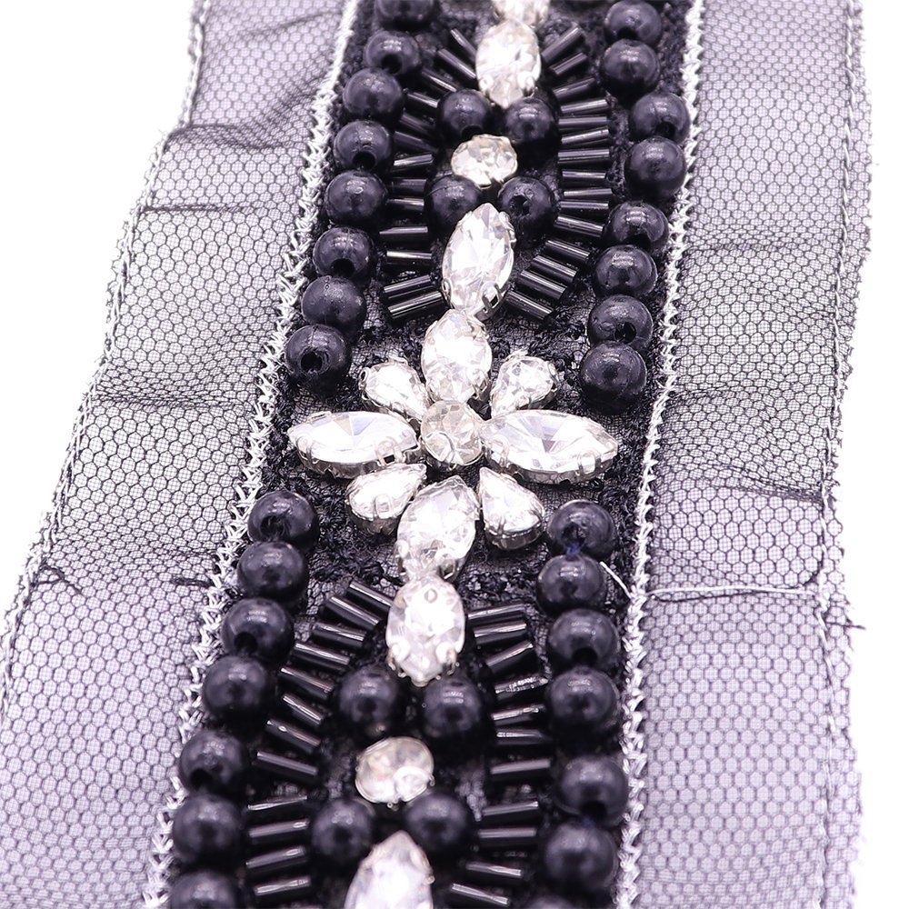 Factory Wholesale Lace Pearl Trim Ribbon Stylish Rhinestone Lace Trim With Hand Sewing