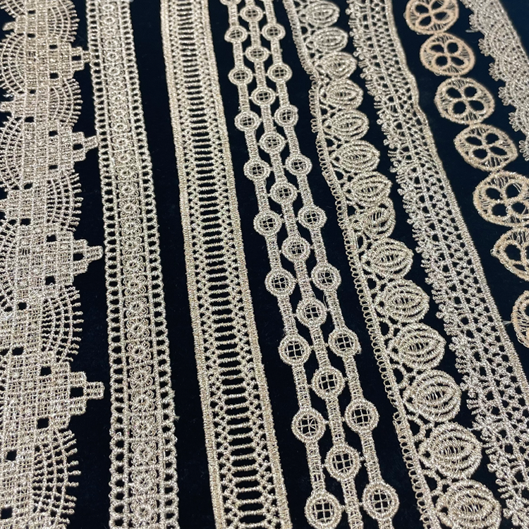Good Price Hot Flower Lace Trim solubility Slightly wider Water Soluble Delicate Polyester solubility Fabric Gold Beautiful lace