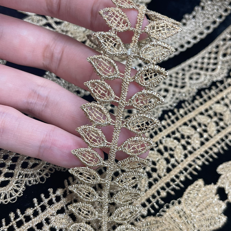 Good Price Hot Flower Lace Trim solubility Slightly wider Water Soluble Delicate Polyester solubility Fabric Gold Beautiful lace