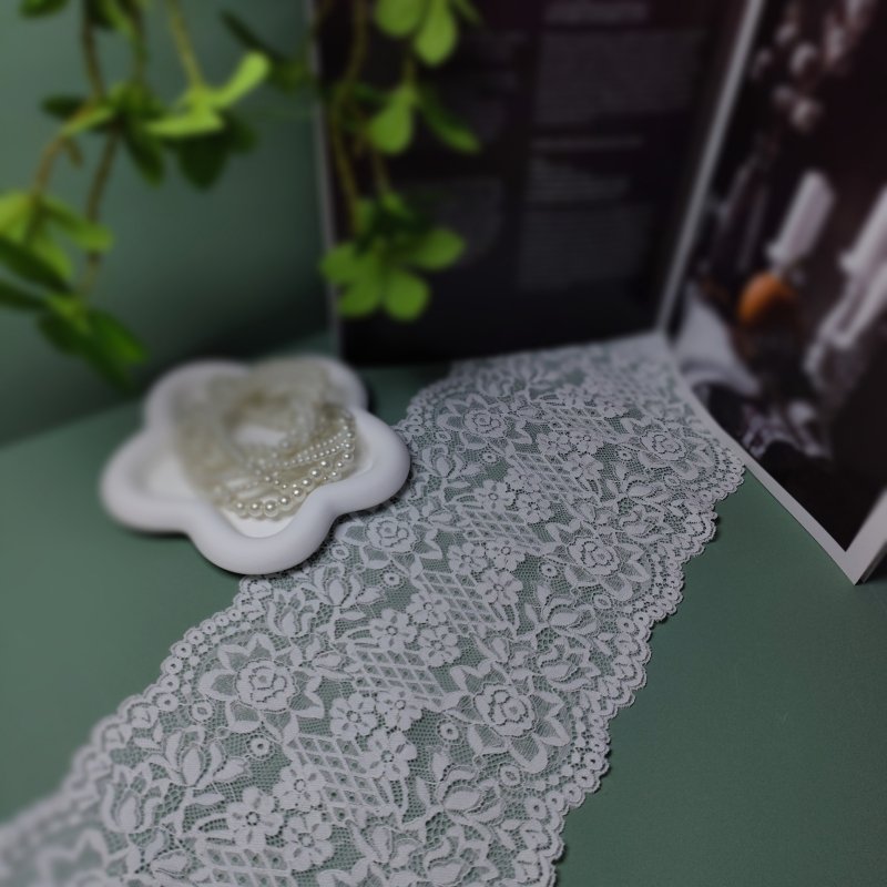 Hot Selling Dress Embroidery Fashion Lace Trim Wide Knitted Nylon Elastic Lace Edge