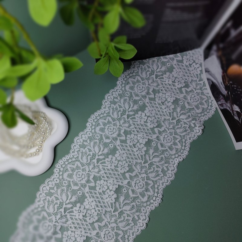 Hot Selling Dress Embroidery Fashion Lace Trim Wide Knitted Nylon Elastic Lace Edge