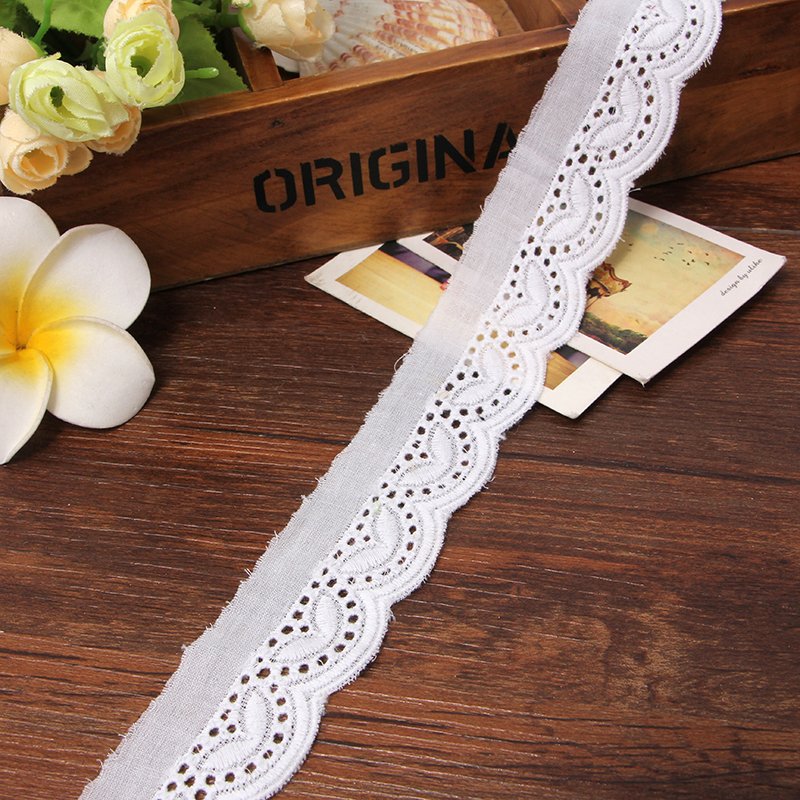 Wholesale cotton white embroidery lace trim for coat skirt clothing decoration accessories